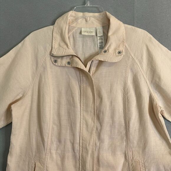 Chicos Blouse Shacket Women Sz 2 Large Linen Short Sleeve Full Zip Breathable - Picture 7 of 16